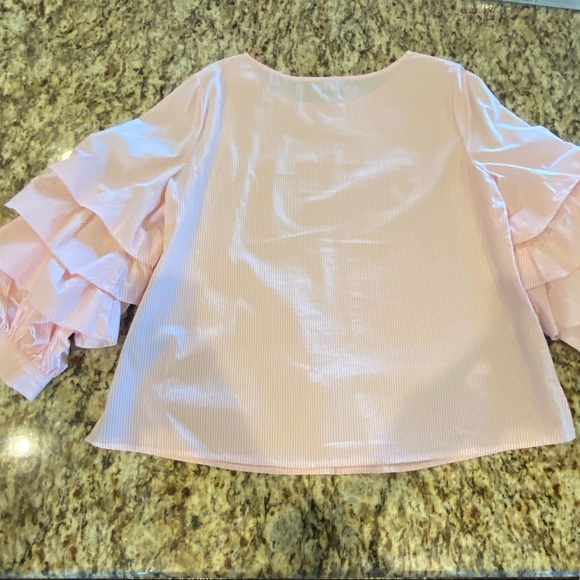 EUC Sanctuary triple tiered puff 3/4 sleeve top - pink & white ticking stripe M - Picture 2 of 4